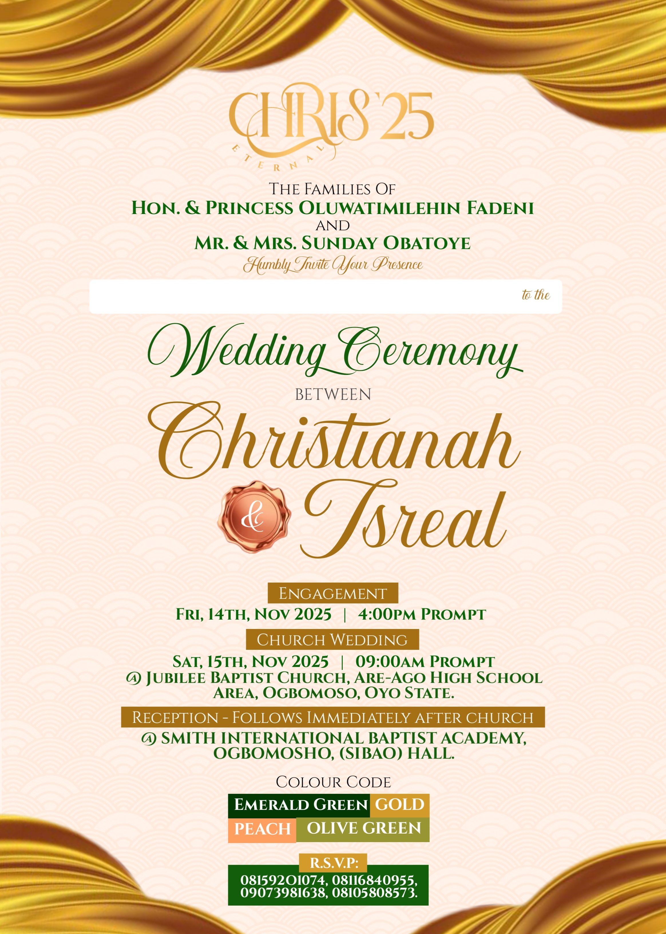Wedding Invitation - Chris & 25 Eternal - Christianah & Isreal Wedding Ceremony